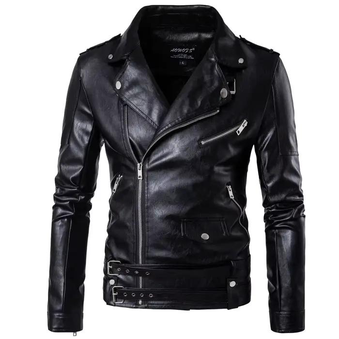 Beaux vestes de moto en cuir pour hommes Style britannique mode Faux cuir manteau à glissière décont