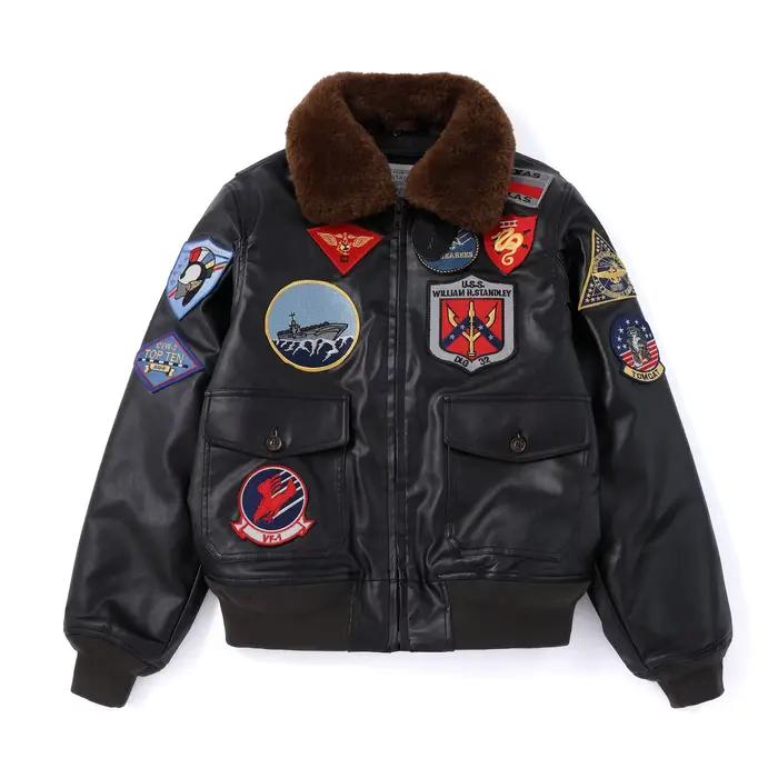 Top Gun manteau en cuir PU G1 Tom Cruise Maverick fourrure volant aviateur pilote militaire Bomber v
