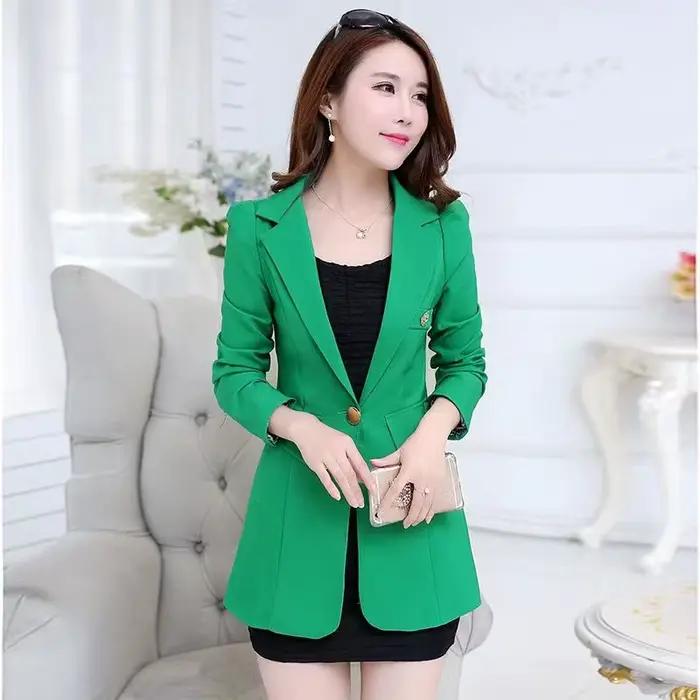 Nouveau Blazer Femme Printemps-Automne 2026 – Veste Unie à Bouton Unique Mi-Longue, Coupe Slim, Gran