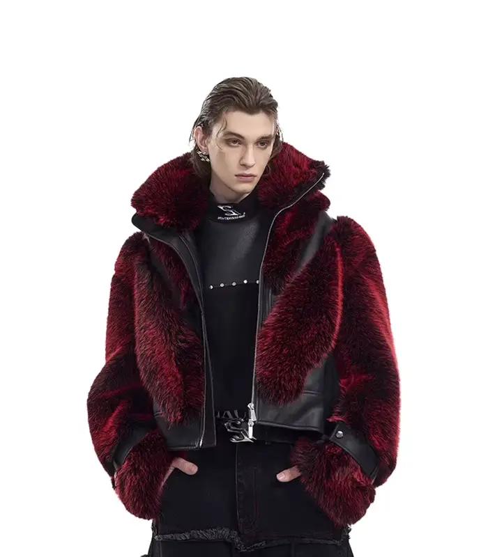 Mauroicardi automne hiver Cool beau épais chaud Patchwork fausse fourrure manteau hommes de luxe vêt