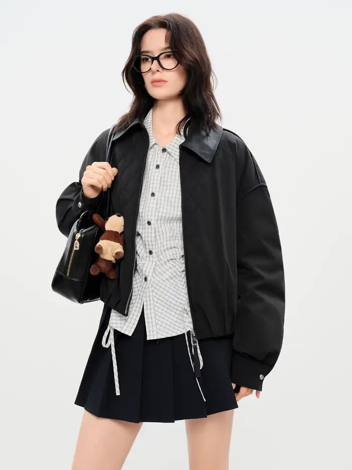 FSLE – veste rembourrée légère de Style grange pour femme, manteau court Vintage avec panneau à carr