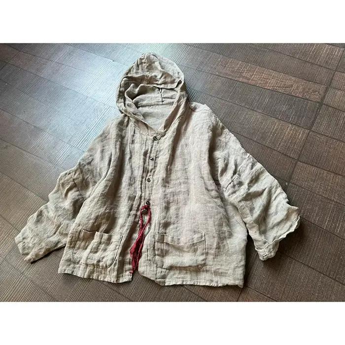 Veste ample à capuche en lin pour femmes, manteau Vintage pour dames, vêtements d'extérieur, printem