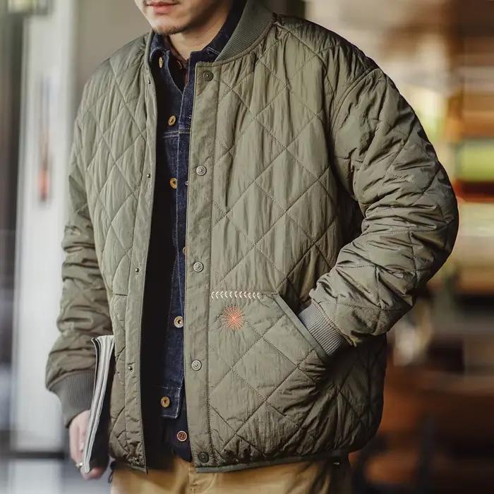 Maden Veste de baseball matelassée décontractée Manteau rembourré épais et chaud Vert Vêtements d'ex
