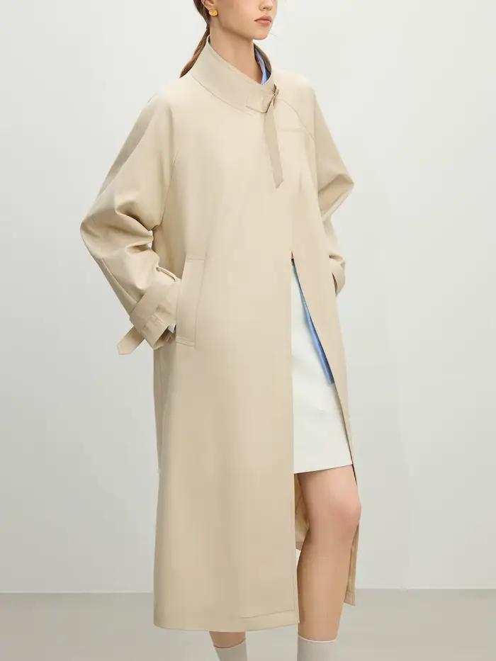 FSLE-Manteau long décontracté à col montant pour femme, tenue de bureau, style britannique, nouvelle