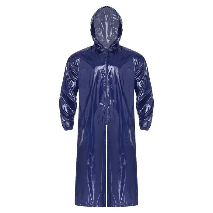 Veste longue imperméable à capuche pour homme, manches longues, fermeture éclair sur le devant, impe