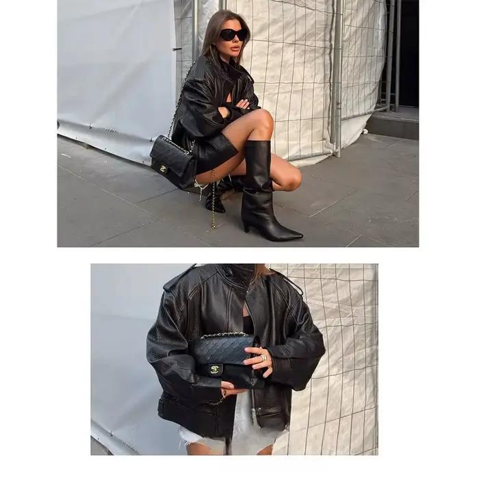 KONDALA Chic vestes en cuir noir boutons de fermeture éclair manteaux surdimensionnés mode 2025 auto