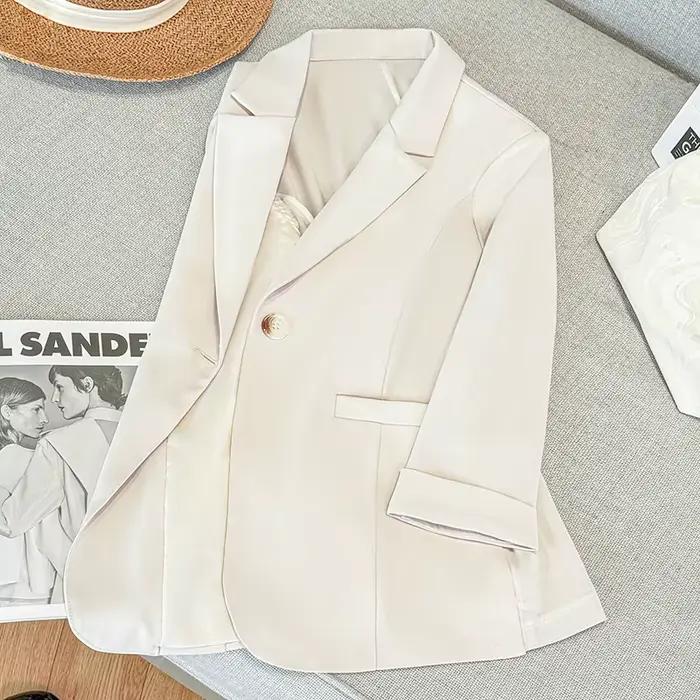 Blazer léger d'été pour femme à manches trois-quarts, veste de costume simple et décontractée, éléga