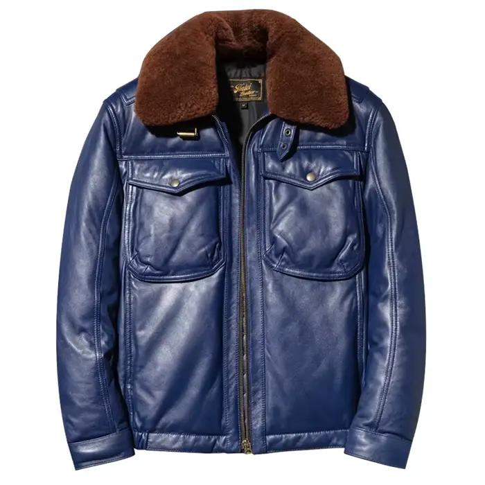 Veste d'hiver en duvet bleue pour homme, style décontracté, grande taille 5XL, véritable peau de mou