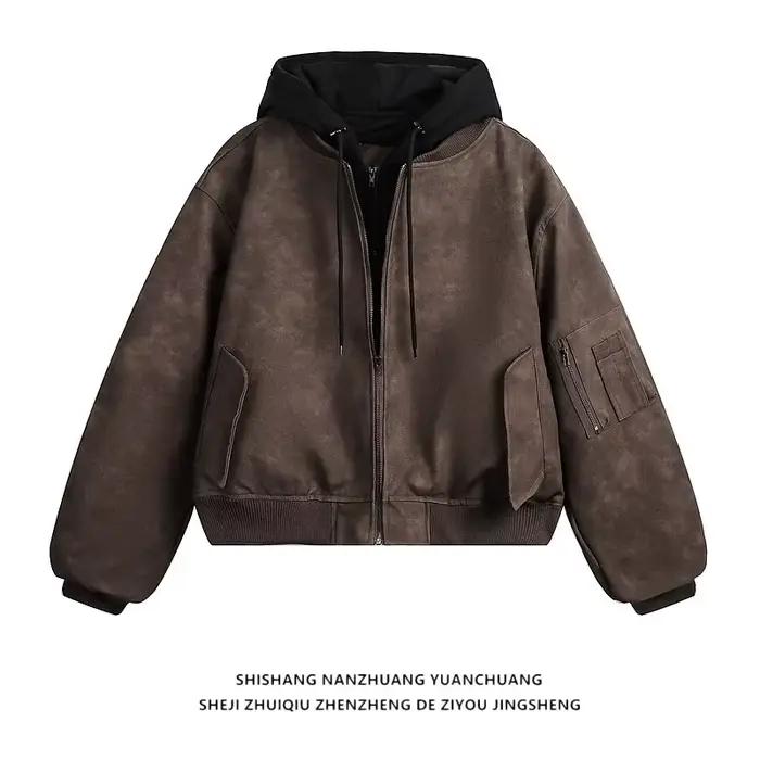 Veste en cuir PU pour hommes, faux deux pièces, Style motard d'hiver, manteau coréen ample, tendance