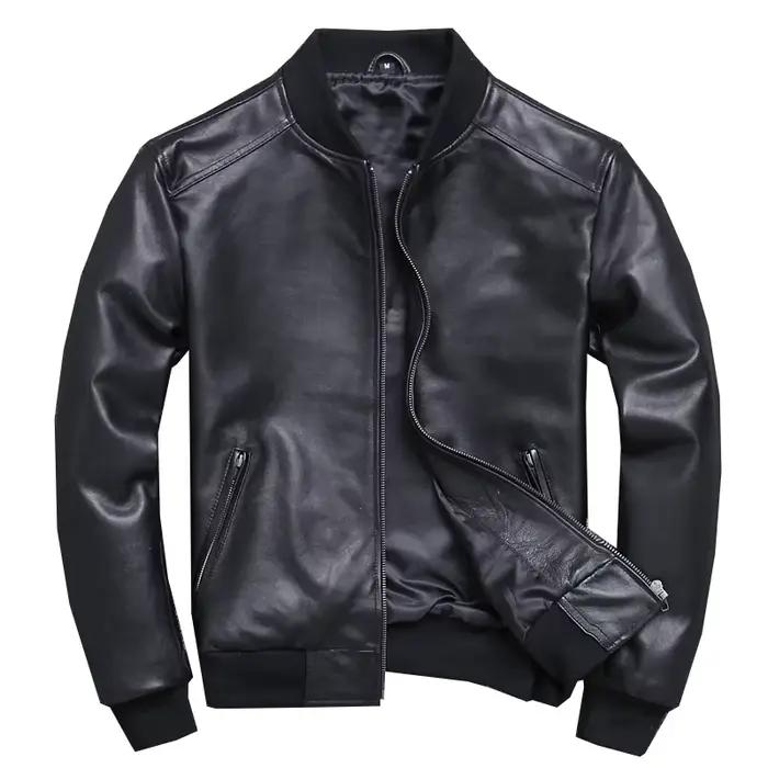 Blouson aviateur aviateur en cuir véritable pour hommes, manteau court, veste d'affaires mince, peau