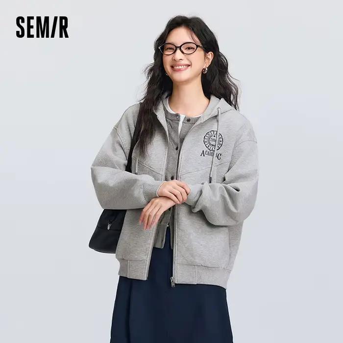 Veste Semir pour femme à capuche brodée style universitaire, nouvelle collection printemps 2025, cou