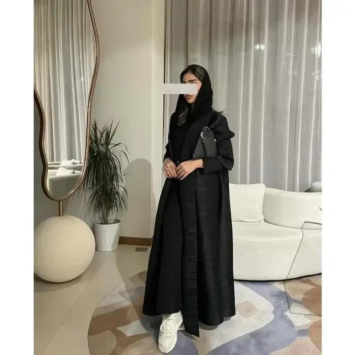 Abaya musulman noir Simple banlieue mode plissée ample longue Trench manteau veste 2024 automne nouv