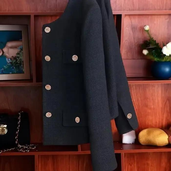 Veste courte noire pour femmes printemps et automne 2025, nouveau costume, veste courte, Blazer vert