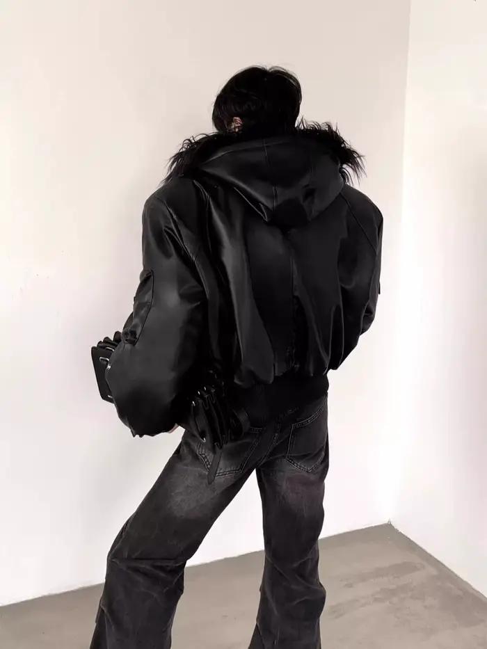 Mauroicardi printemps automne Cool court surdimensionné noir chaud veste en cuir Pu hommes avec faus