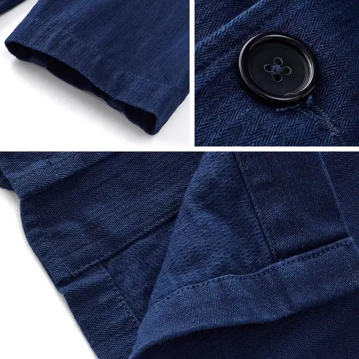 Veste indigo à chevrons vintage pour hommes, vêtements de travail français tehonneur en bleu, mantea