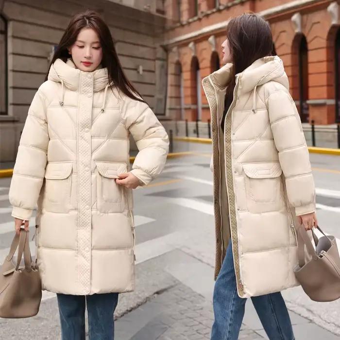 Nouvelle veste d'hiver 2025 pour femme, en coton matelassé, à capuche, décontractée, manteau mi-long