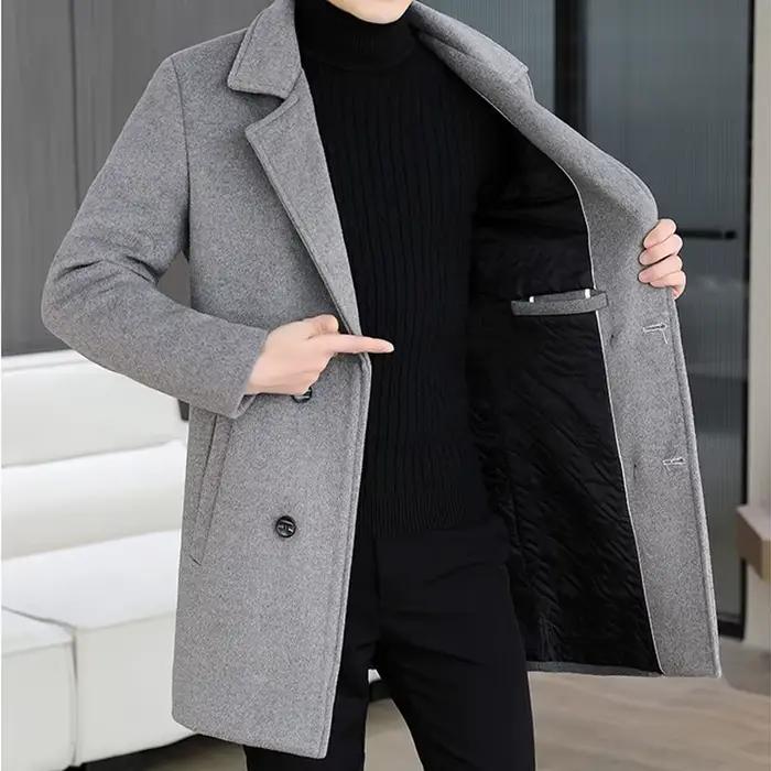 Manteau mi-long en laine pour homme style Business Casual, collection Hiver 2026, chaud, avec doublu