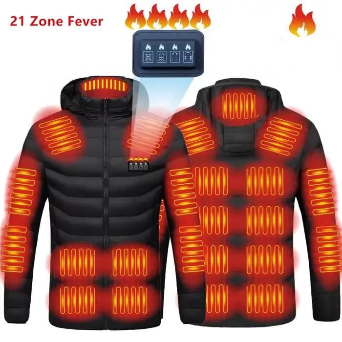 Nouveau manteau d'hiver en coton à capuche pour hommes, quatre contrôles, 21 zones, chauffage et réc