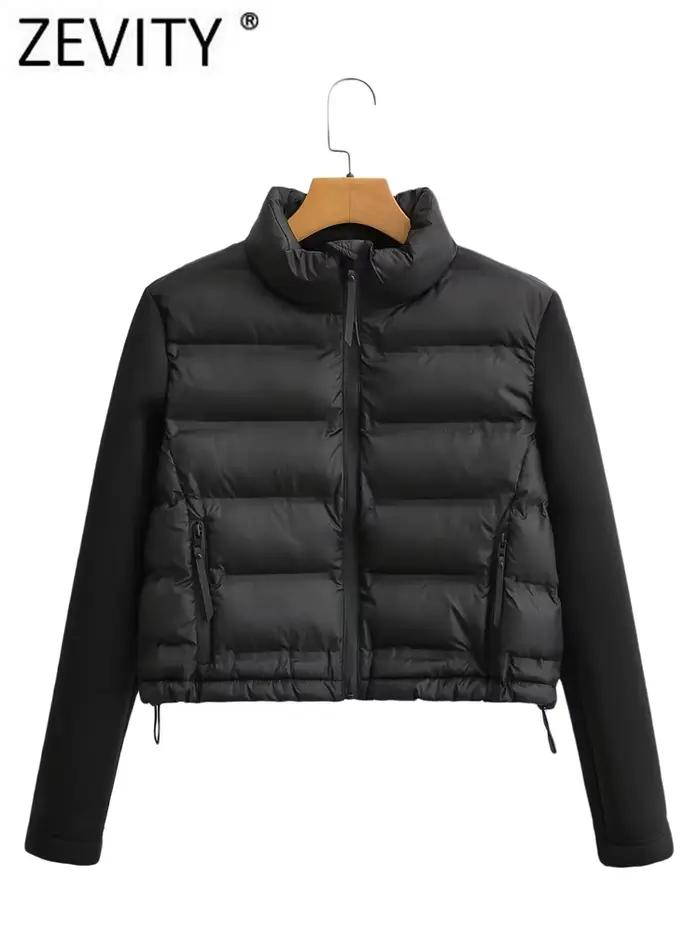 ZEVITY femmes mode col montant à manches longues Patchwork matelassé coton veste manteau Femme vêtem