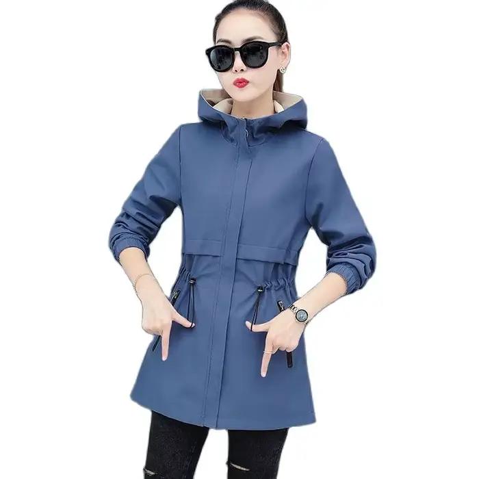 Trench-Coat Double face pour femmes, coupe-vent mi-long, à capuche, hauts d'étudiant, Gabardina Muje