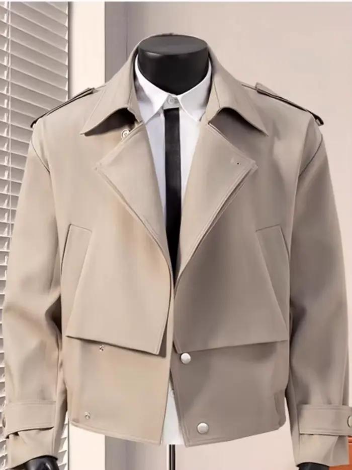 British Dandy Blazer col veste hommes printemps automne surdimensionné asymétrique métal bouton mant