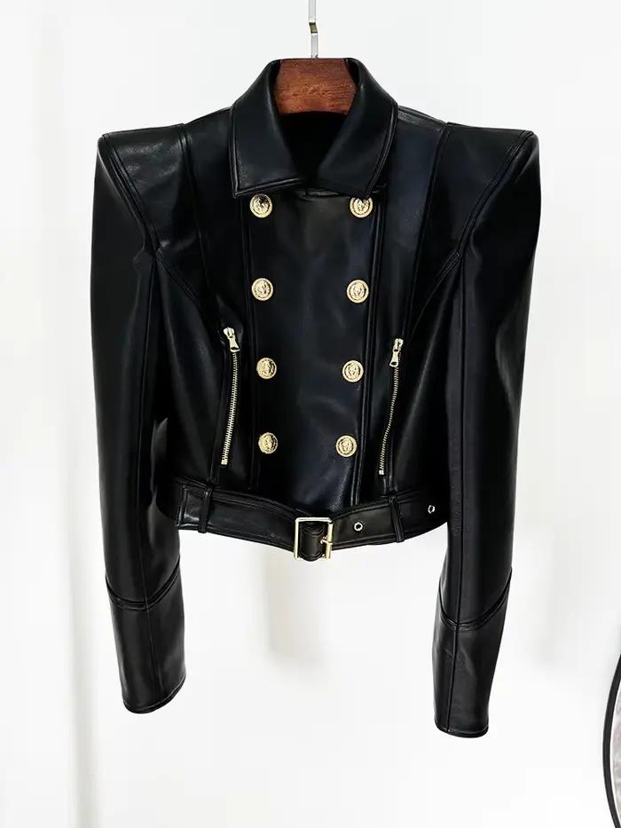 HIGH STREET Nouvelle Collection 2026 Veste de Créateur Femme à Épaules Dénudées, Double Boutonnage, 