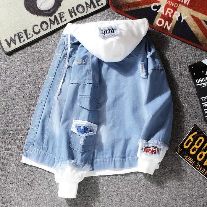 Vintage Denim veste femme printemps automne manteau déchiré vêtements d'extérieur à capuche 2025 cou