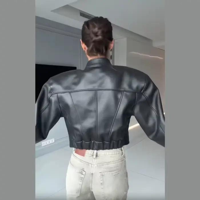 Veste en simili cuir pour femme, coupe cintrée, classique, motard, PU, fermeture éclair, manteau bom