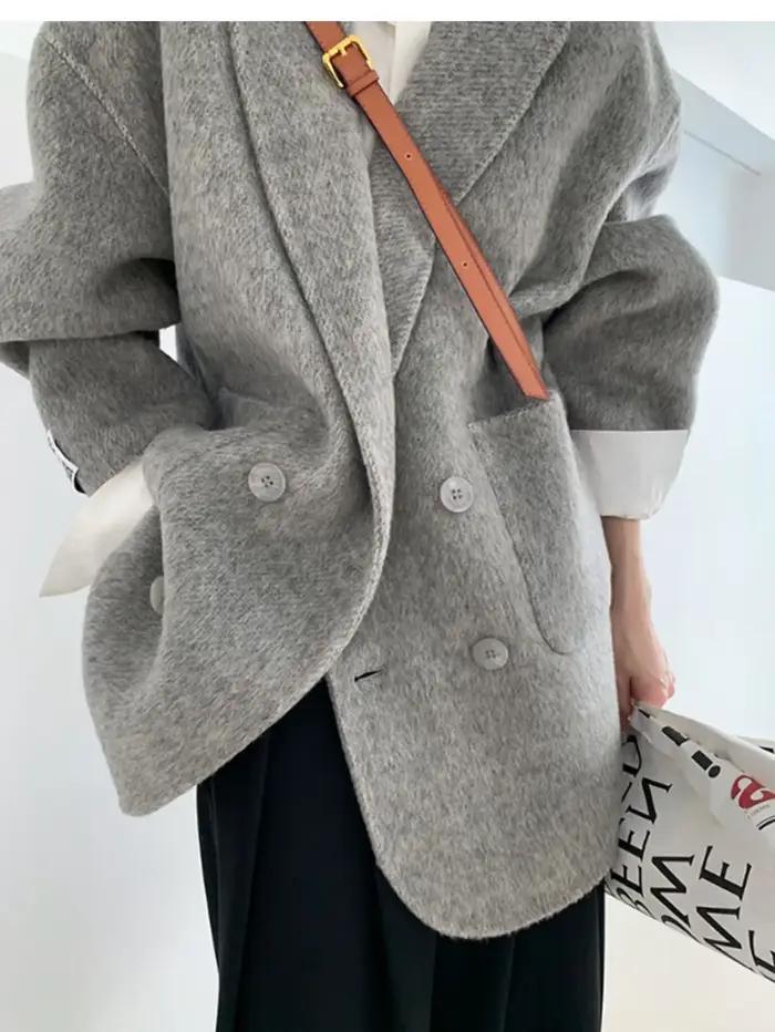 Smile Aen-Manteau en cachemire double face pour femme, veste longue en laine épaissie, style trempé