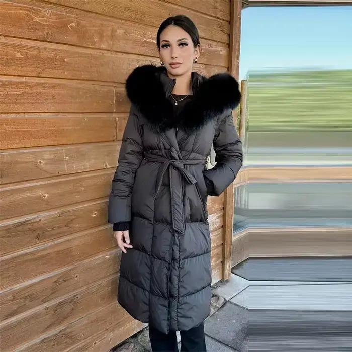 2025 hiver fourrure à capuche longs manteaux femmes à lacets fermeture éclair épais chaud Parka dame