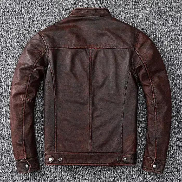 Veste en cuir véritable pour hommes, manteau marron vintage, style motard classique, court, mince, d