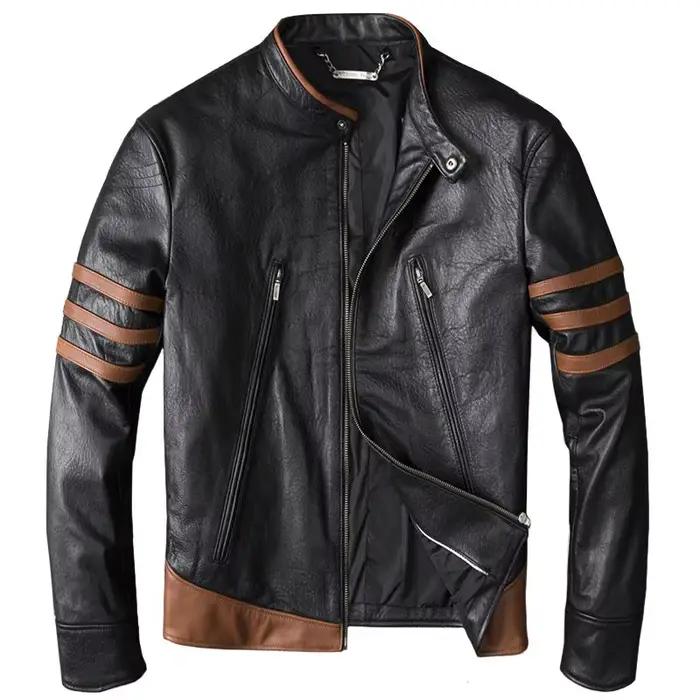 Veste de moto en cuir véritable pour hommes, manteau en peau de mouton, style court, printemps et au