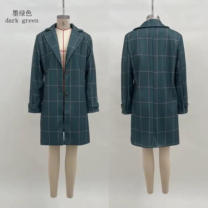 Manteaux et vestes d'hiver pour femmes en laine mi-longue, mélange à carreaux, col rabattu, épais et