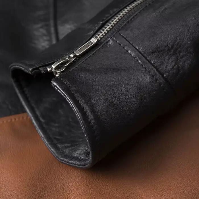 Veste de moto en cuir véritable pour hommes, manteau en peau de mouton, style court, printemps et au