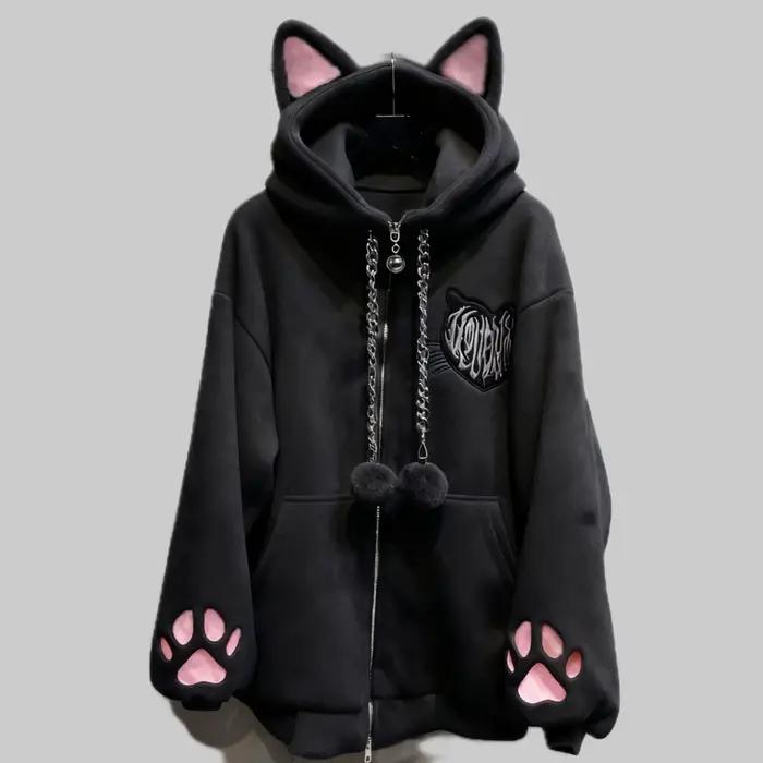 Vestes épaisses pour femmes, oreilles de chat mignonnes, capuche, manches longues, Punk, vêtements d