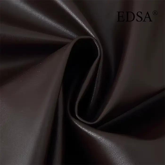 EDSA femmes veste courte en cuir PU avec ceinture Double boutonnage manches longues Vintage femme ma