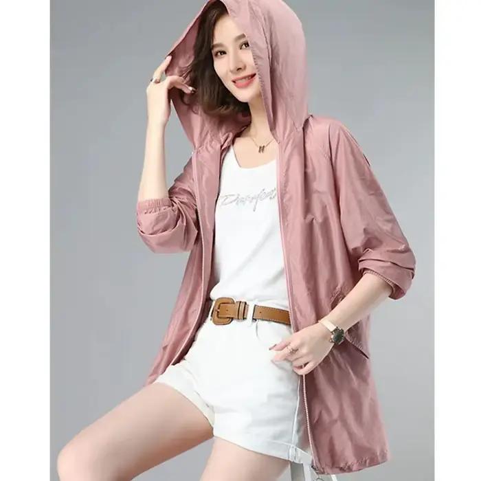 Coupe-vent femmes veste mince soleil résistant aux UV manteau à capuche en plein air à manches longu