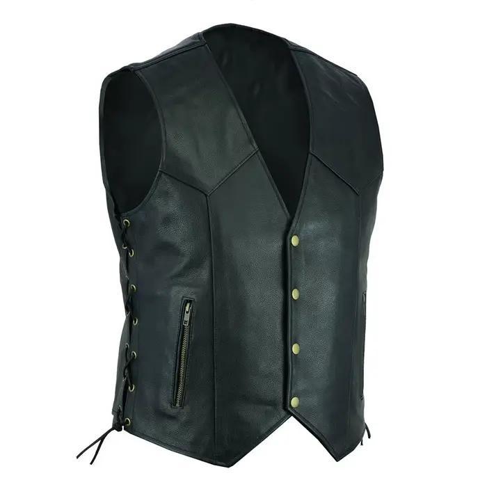 Veste en cuir émaillé pour homme, col en V, simple boutonnage, fermeture éclair, sangle courte, gran