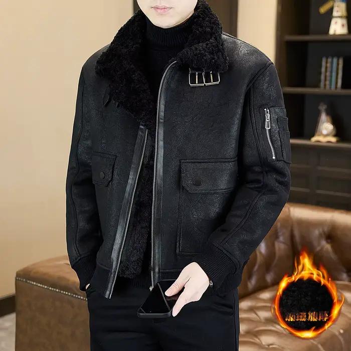 Veste d'hiver en cuir intégré pour homme, manteau en velours épais, Imitation fourrure, ample, pour 