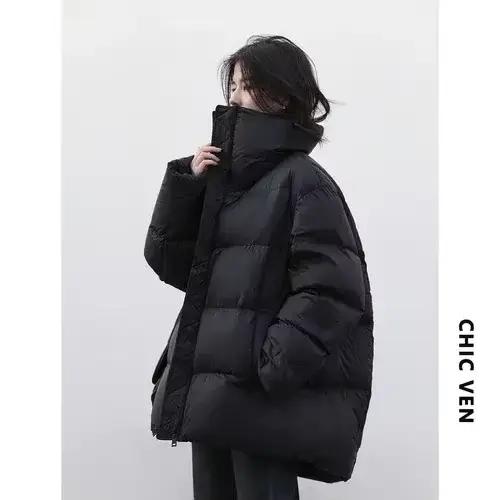 CHIC VEN – manteaux en duvet pour femmes, col montant coréen, Simple, couleur unie, vestes chaudes e