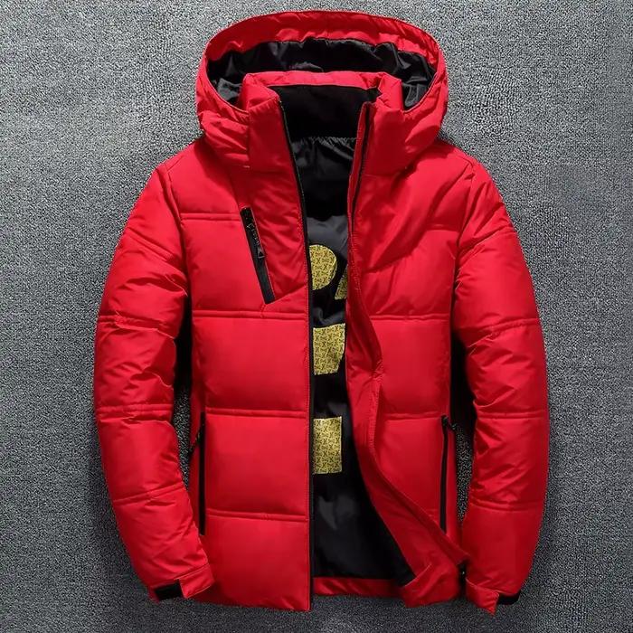 Nouveau blanc canard doudoune hommes hiver chaud couleur unie à capuche vers le bas manteaux épais c