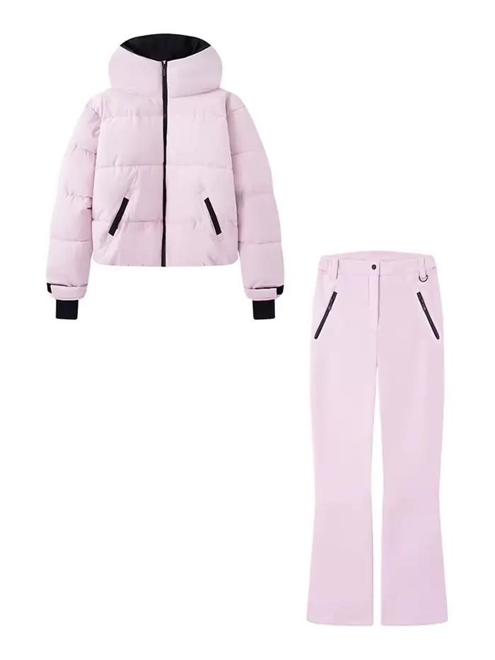 HH femmes mode poche fermeture éclair manches longues à capuche ski coton rembourré cordon veste + t