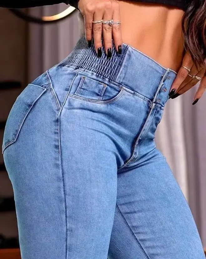 ALLUKASA 2025 automne hiver élégant taille haute bouton avant décontracté femme jean Sexy mode dos f