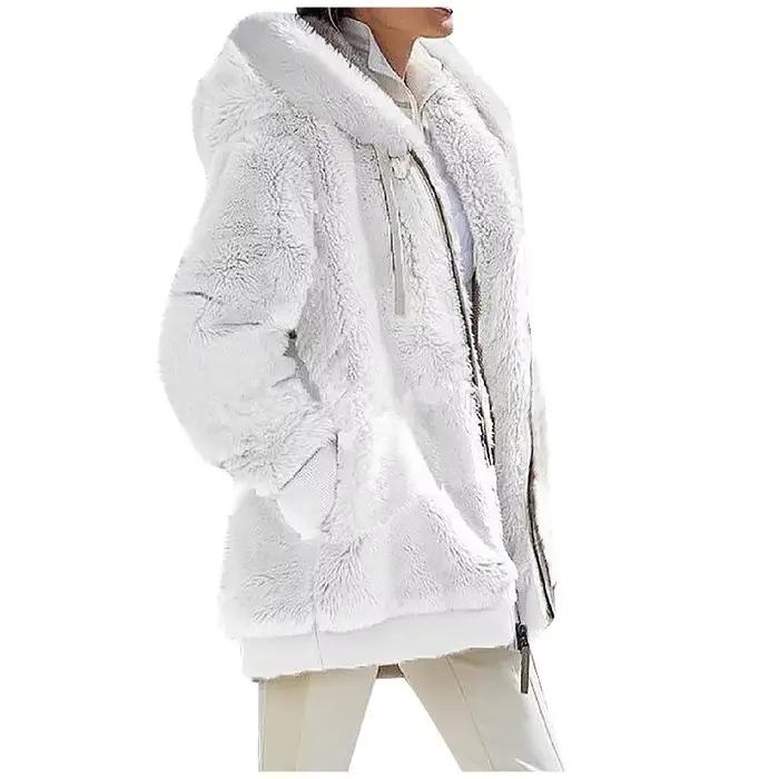 Mode d'hiver femmes manteau nouveau décontracté à capuche fermeture éclair dames vêtements cachemire