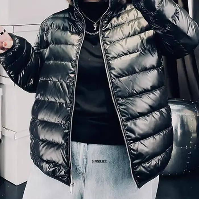 Parka matelassurera à col montant pour femme, veste noire, vêtements d'extérieur pour femme, optique