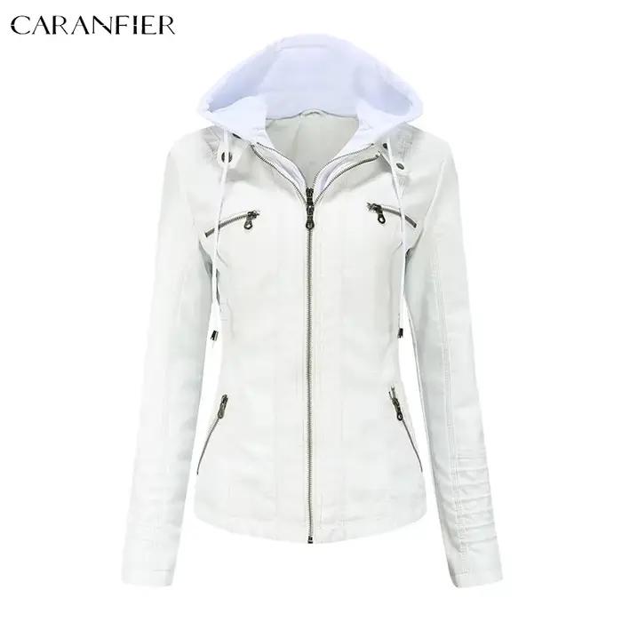 CARANFIER femmes veste Faux cuir PU vestes à capuche femme hiver printemps moto Streetwear Goth mant
