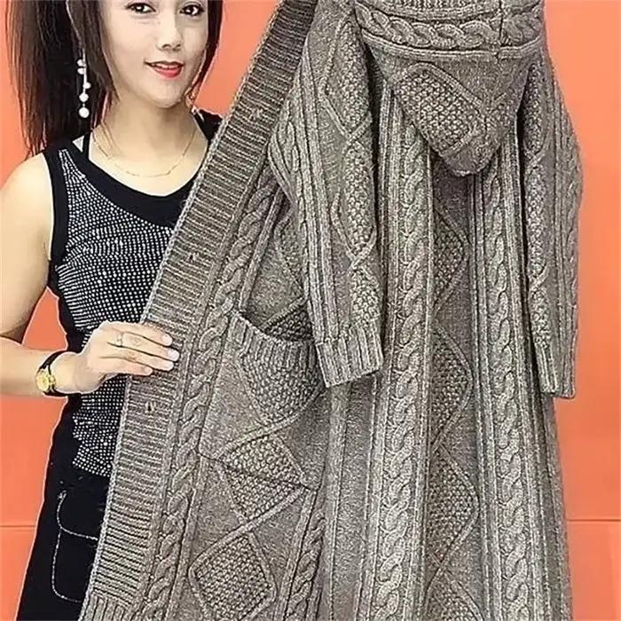 Veste en tricot à capuche grande poche pour femme, cardigan femme, pull long, manteau élégant, grand
