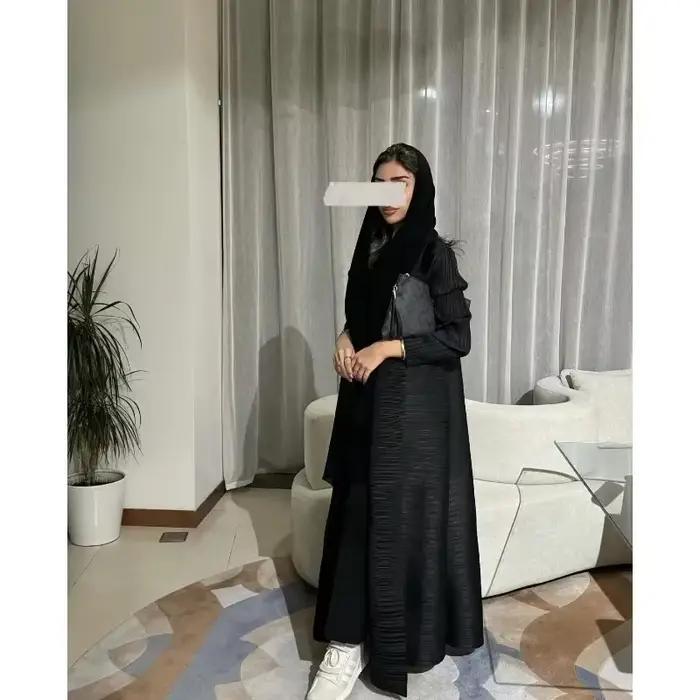 Abaya musulman noir Simple banlieue mode plissée ample longue Trench manteau veste 2024 automne nouv