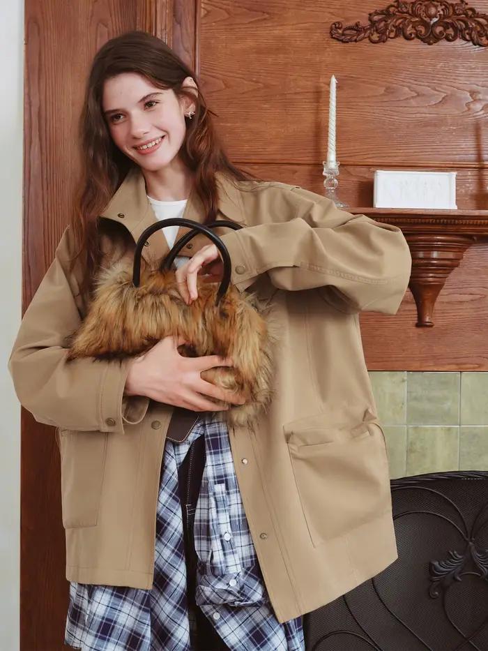 FSLE 2025 nouveau automne femmes Vintage Baren Style veste de travail surdimensionné revers manteau 