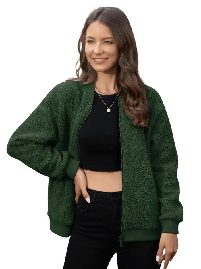 TACVASEN Veste en polaire Teddy pour femme, fermeture éclair intégrale, doublure thermique, manteau 